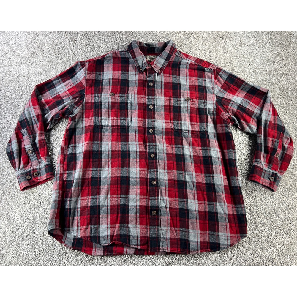 Duluth Trading Co Mens 2XL Red Black Plaid Flannel Button Down Shirt
